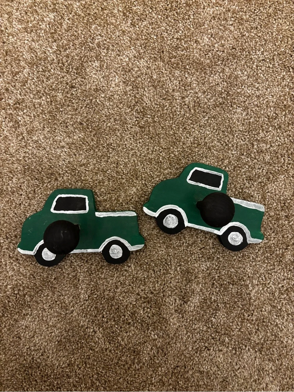 Pair of Wooden Green Pickup Truck Wall Hooks